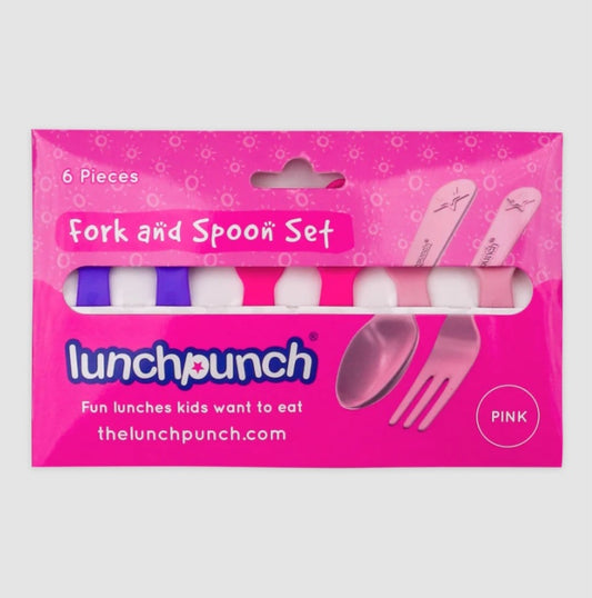 Lunch Punch fork and spoon set -Pink